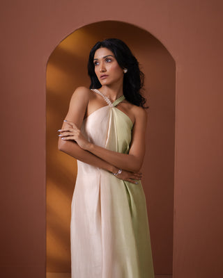 Silk Ombre Dress With Neckline Detail