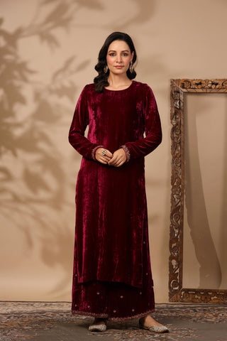 Elena Burgundy Velvet Suit