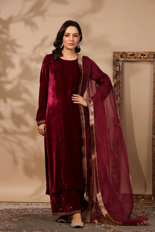 Elena Burgundy Velvet Suit