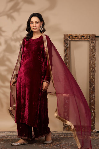 Elena Burgundy Velvet Suit