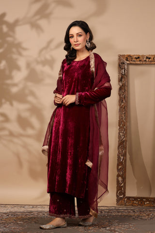 Elena Burgundy Velvet Suit