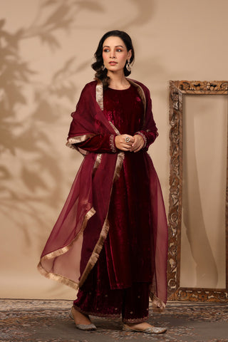 Elena Burgundy Velvet Suit