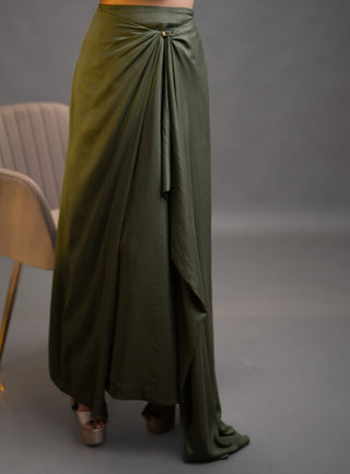 Silk Draped Top And Skirt Set