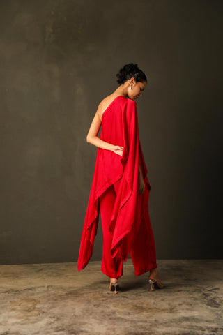 Sangria Red Off Shoulder Set