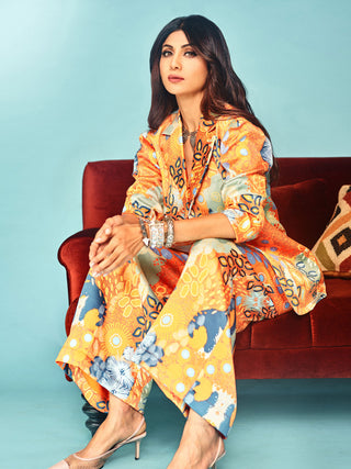 Ocean print bustier blazer and pants