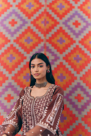 Umber Chanderi Kurta Set