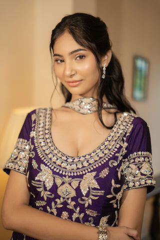 Royal Purple Sequin Embroidered Sharara Set