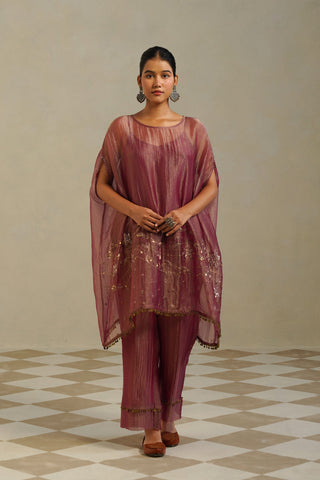 Adaa Muted Berry Kaftan Set with Palazzo