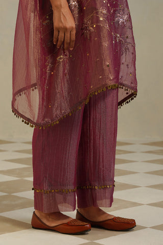 Adaa Muted Berry Kaftan Set with Palazzo