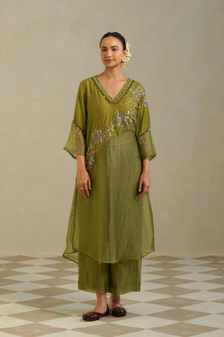 Yamini Lime Green Gold Panelled Kurta Set with Palazzo