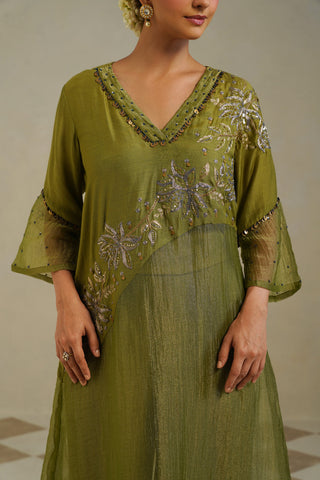 Yamini Lime Green Gold Panelled Kurta Set with Palazzo
