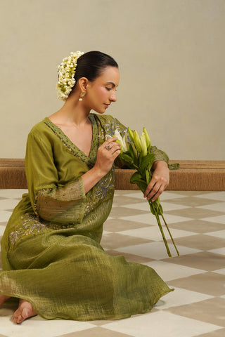 Yamini Lime Green Gold Panelled Kurta Set with Palazzo
