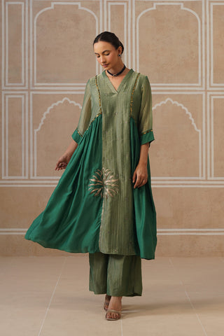 Anahita Forest Green Gathered Kurta Set with Palazzo