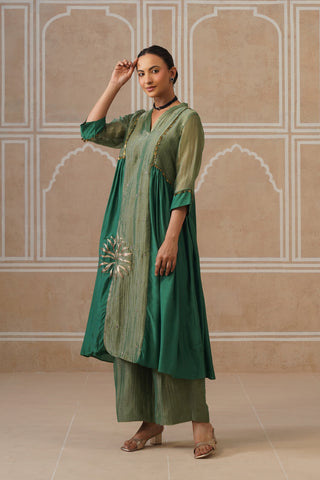 Anahita Forest Green Gathered Kurta Set with Palazzo
