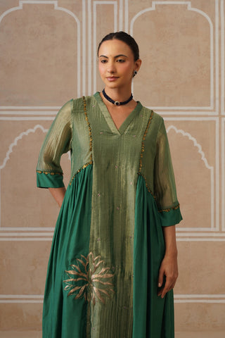 Anahita Forest Green Gathered Kurta Set with Palazzo