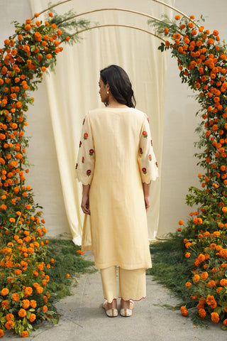 Yellow Chanderi Silk Embroidered Kurta Set