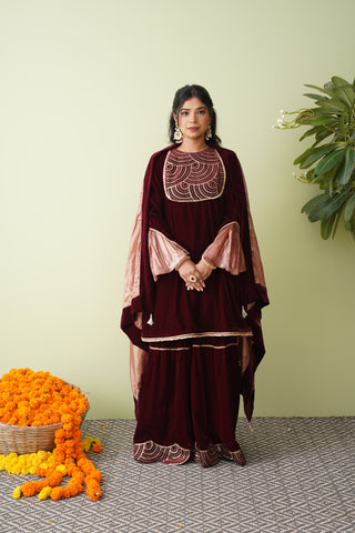 Maroon Velvet Scallop Sharara