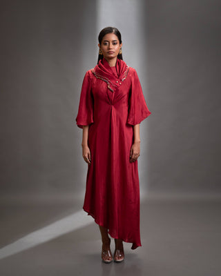Silk Dress With Embroidered Scarf