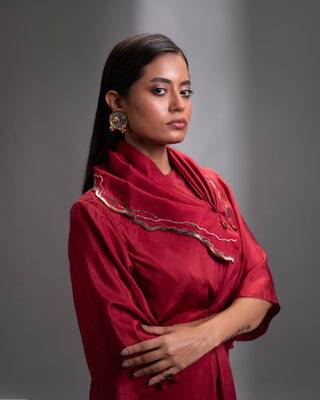 Silk Dress With Embroidered Scarf