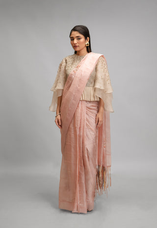Textured Tussar Silk Saree Set