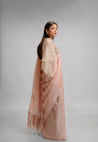 Textured Tussar Silk Saree Set