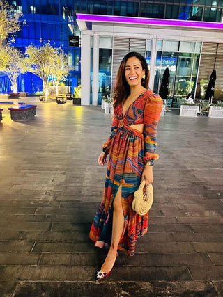Mountain print slit dress