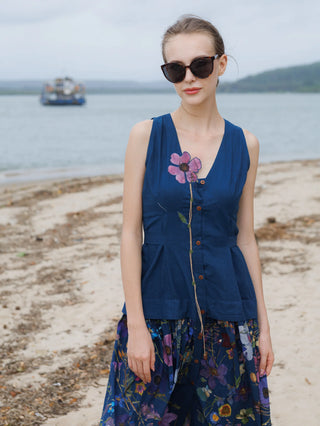 Azure Flower Patch  Midi Dress