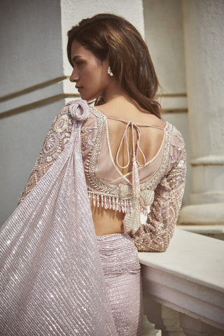 Jeweled Blouse with a Net Textured Drape Saree