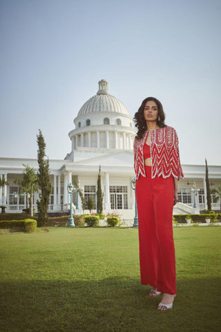 Embroidered Cape Blouse & Pant Set