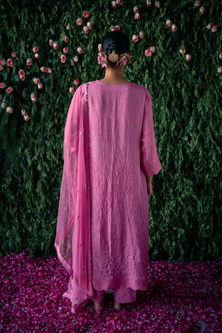 Crushed silk kurta with Embroidery and Silk Pants with Net Dupatta