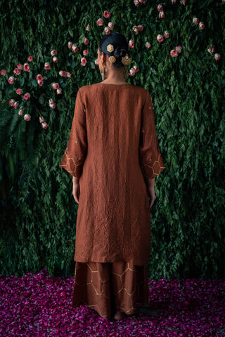 Crushed Silk Kurta with Embroidery and Farshi with Gota Detailing