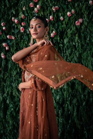 Crushed Silk Kurta with Embroidery and Farshi with Gota Detailing