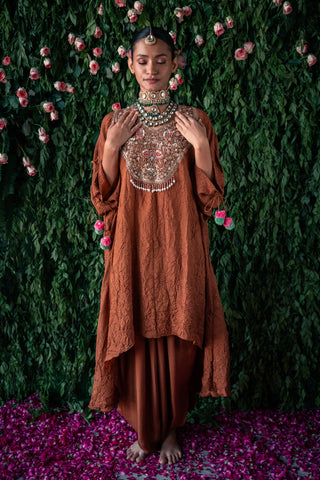 Crushed Silk Indo-Western Kaftan with Harem Silk Pants