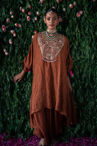 Crushed Silk Indo-Western Kaftan with Harem Silk Pants