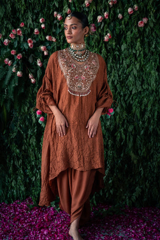 Crushed Silk Indo-Western Kaftan with Harem Silk Pants