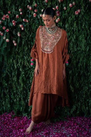 Crushed Silk Indo-Western Kaftan with Harem Silk Pants