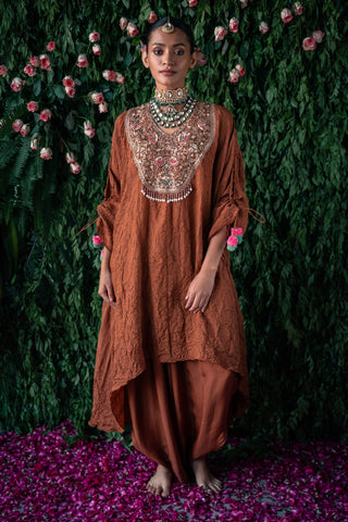 Crushed Silk Indo-Western Kaftan with Harem Silk Pants