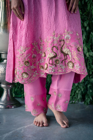 Crushed silk kurta set with embroidery