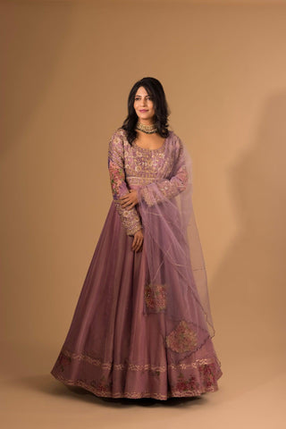 Mirror & Dori Embroidered Pink Anarkali