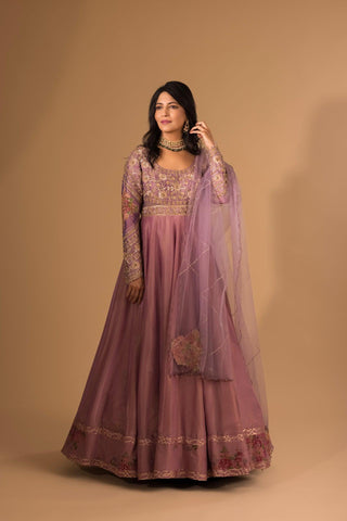 Mirror & Dori Embroidered Pink Anarkali