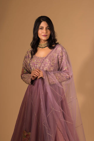 Mirror & Dori Embroidered Pink Anarkali