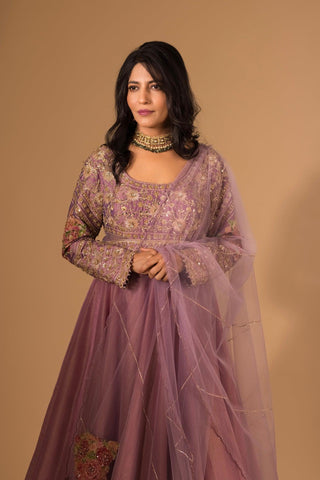 Mirror & Dori Embroidered Pink Anarkali