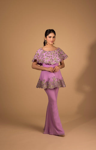 Off Shoulder Long Peplum Top with Sharara Pants