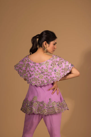 Off Shoulder Long Peplum Top with Sharara Pants