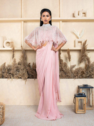 Pleated Drape Saree with Fringed Cape