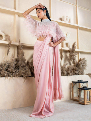 Pleated Drape Saree with Fringed Cape