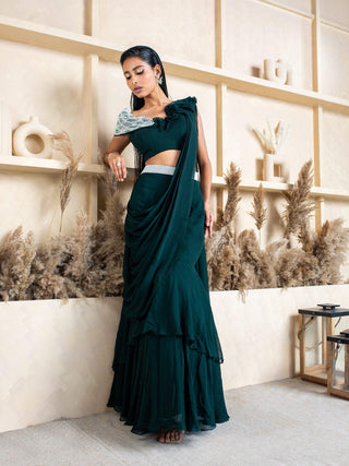 Fish Cut Drape Saree with Pearl Belt