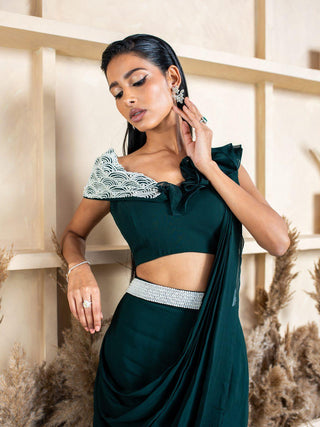 Fish Cut Drape Saree with Pearl Belt