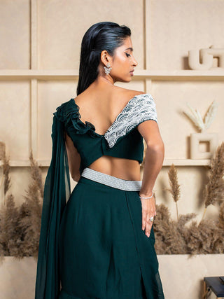 Fish Cut Drape Saree with Pearl Belt