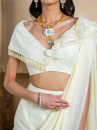 Fish Cut Drape Saree with Pearl Blouse